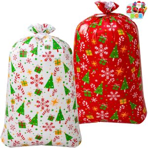 2 PCS Large Red & White Christmas Holiday Plastic Gift Bags