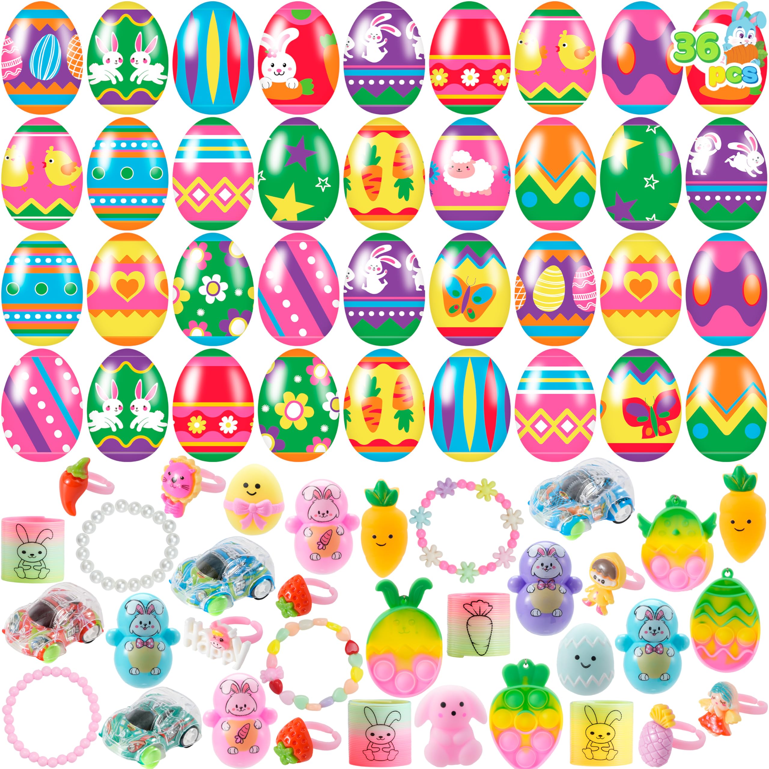 36 Pcs Prefilled Easter Eggs with Assorted Toys