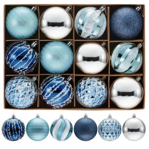 12 Pcs 3.15 Blue Silve Christmas Balls Ornaments Set