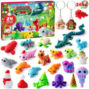 24 Pcs Christmas Advent Calendar 3D Printed Toys