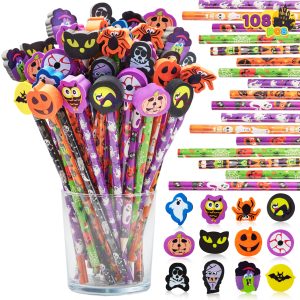 108PCS Halloween Pencils with Erasers Stationery Set