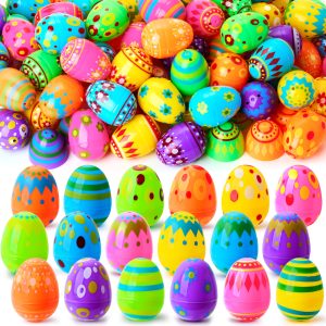 50 Pcs Plastic Printed Bright Easter Eggs for Easter Hunt