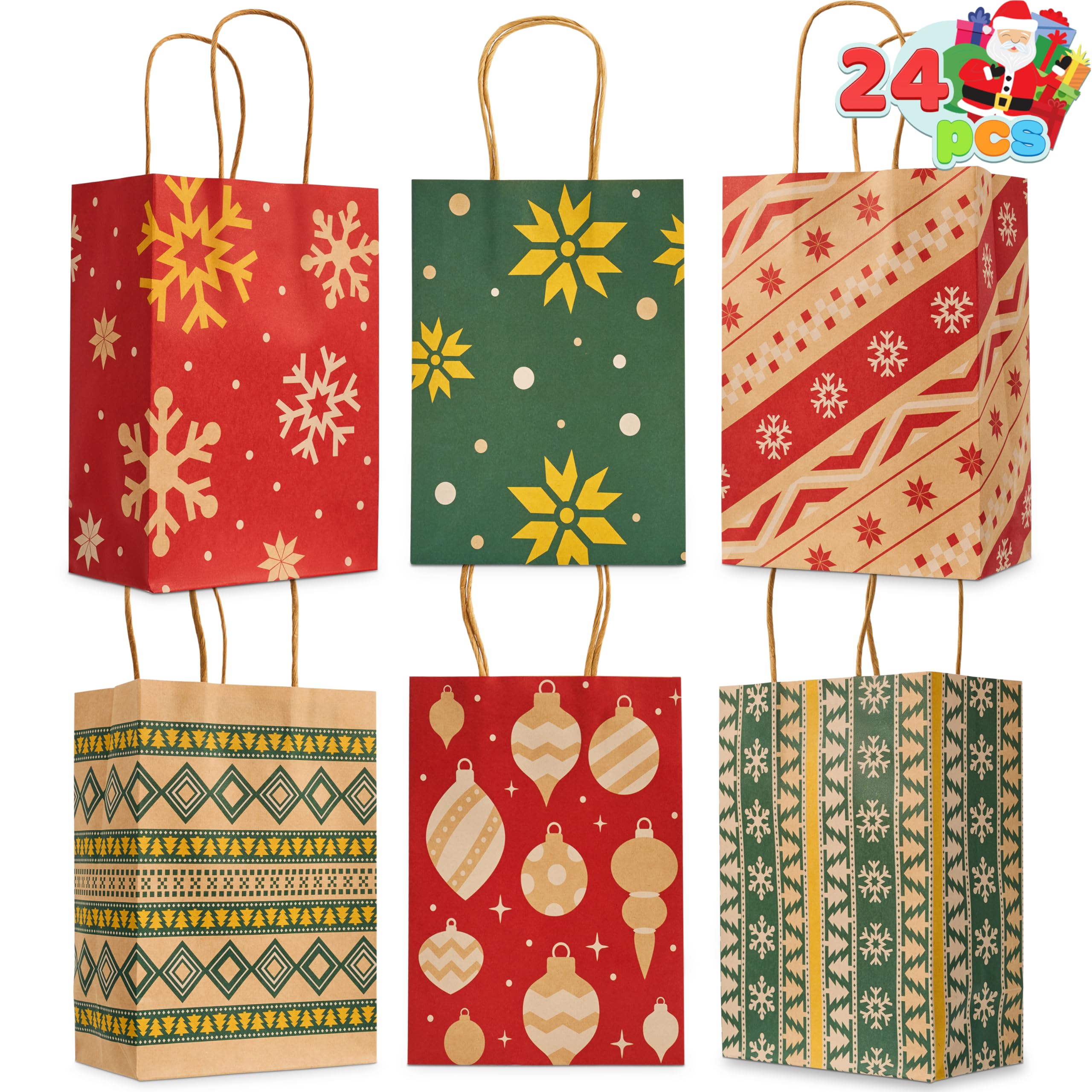 24PCS Christmas Kraft Bags Holiday Paper Goody Gift Bags