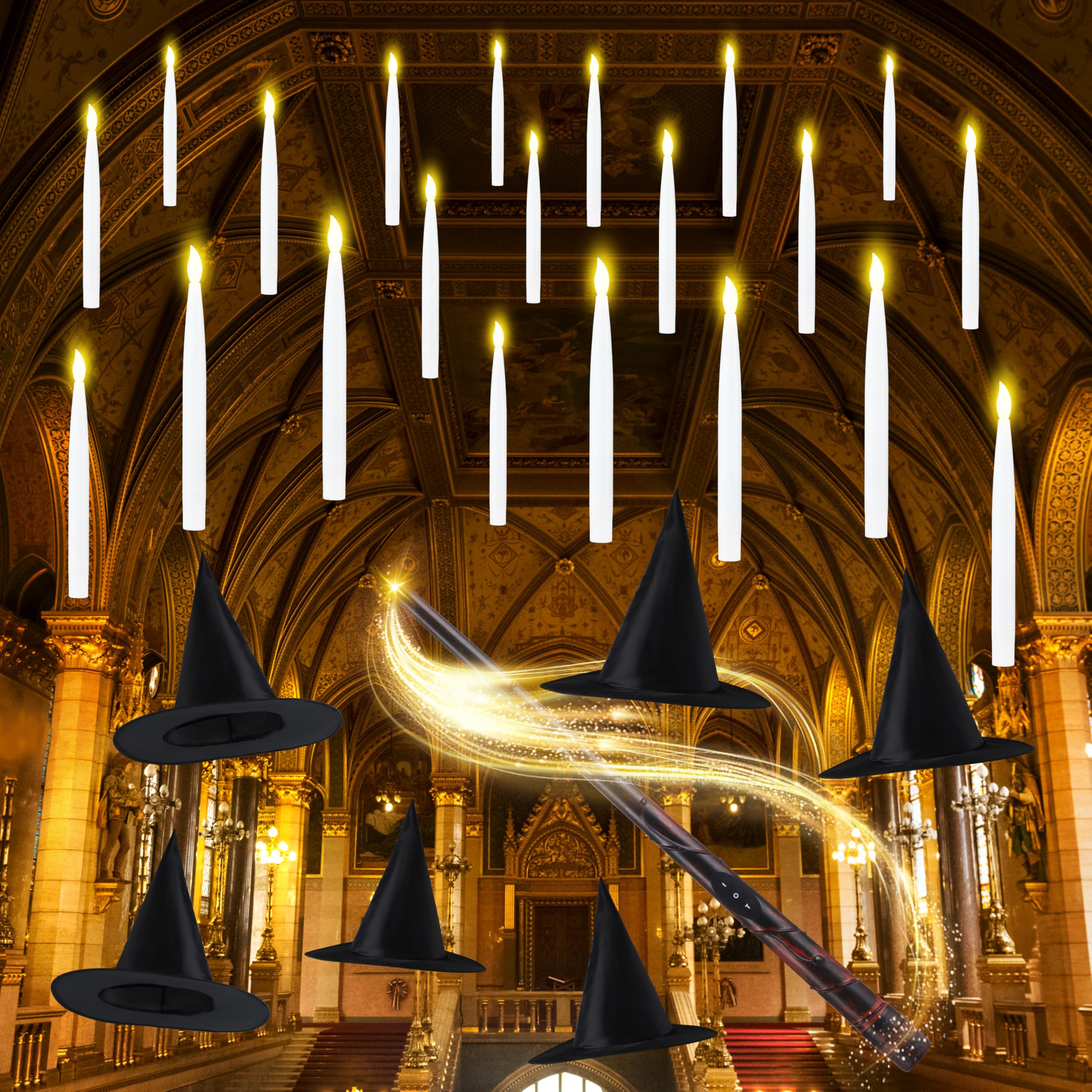 20Pcs Halloween Floating Candles and Witch Hat - Image 5
