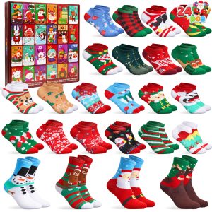 24 Days Christmas Advent Calendar Warm Cotton Socks for Adults