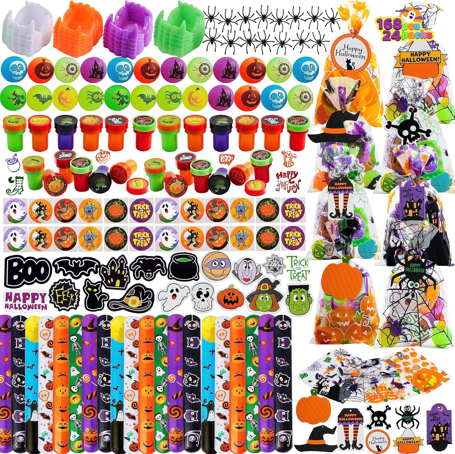 JOYIN 24 Pack Halloween Goodie Bags with 168 Pcs Toys