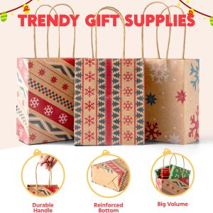 24 PCS Christmas Kraft Gift Bags with Handles