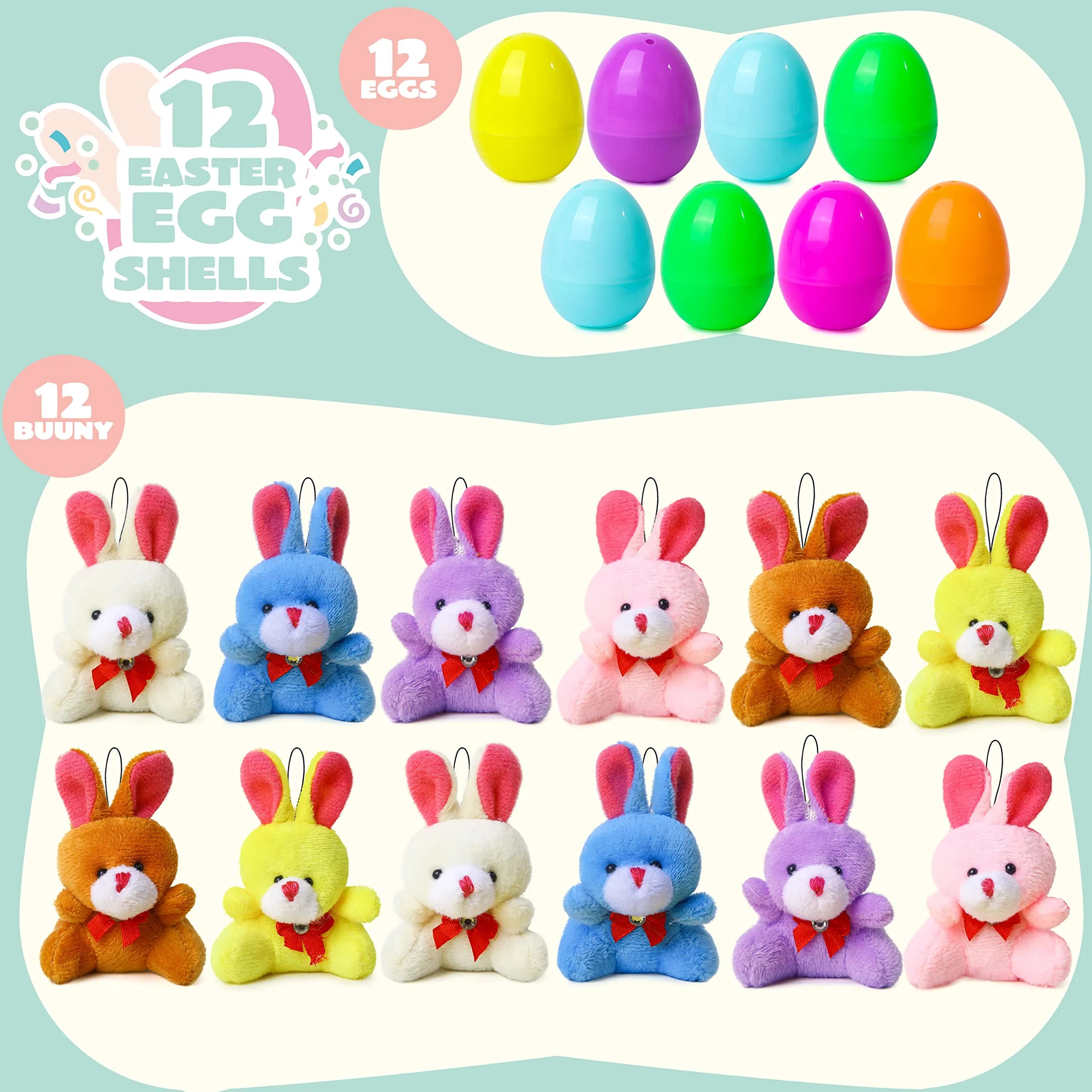 12Pcs Bunny Plush Prefilled Easter Eggs 2.2in - Image 2