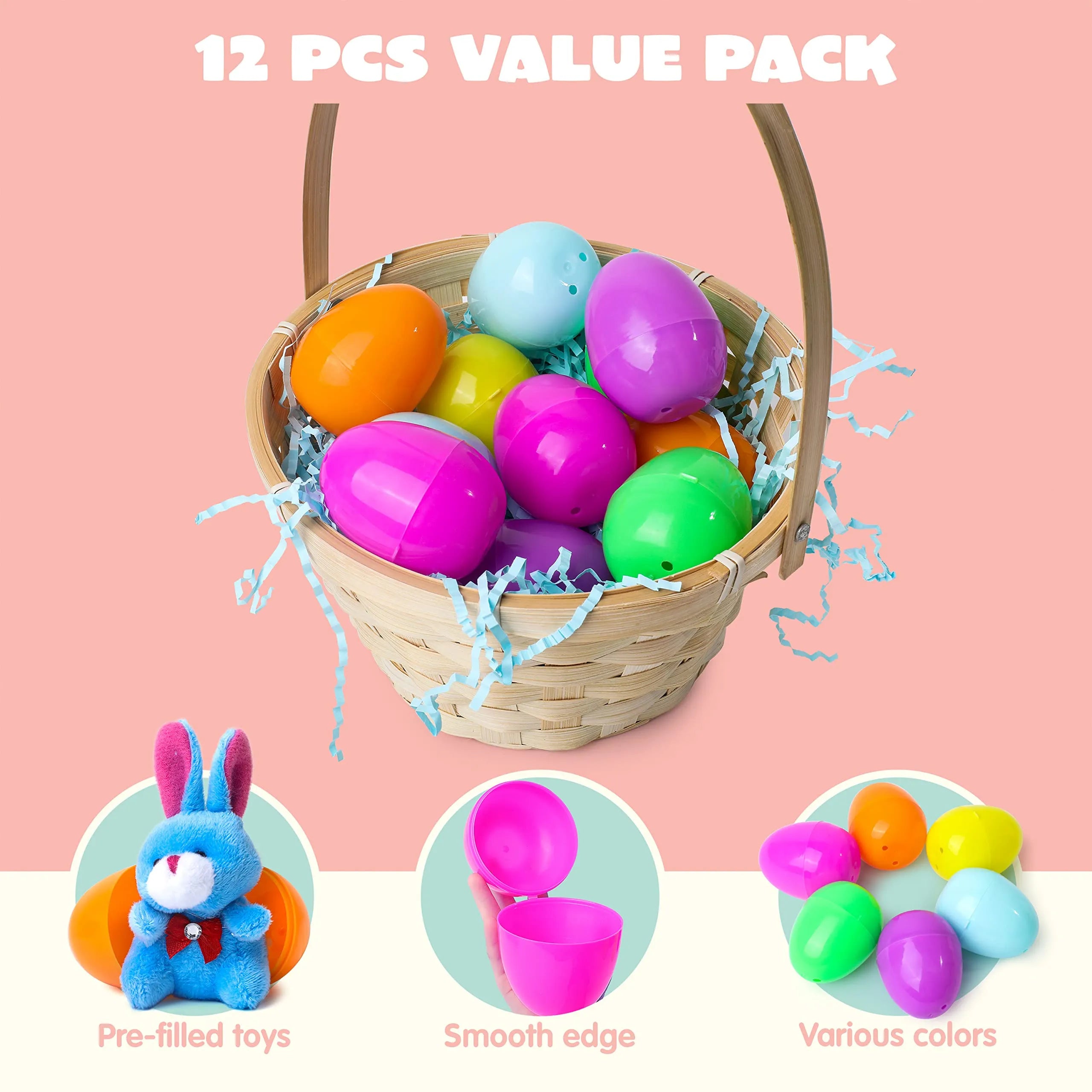 12Pcs Bunny Plush Prefilled Easter Eggs 2.2in - Image 3
