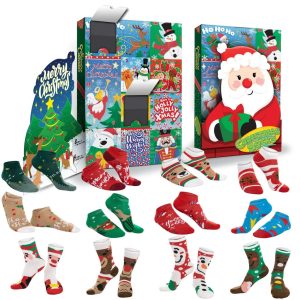 12 Days Advent Calendar - Socks, 12 Packs (Santa, Snowman, Reindeer, Gingerbread Man)
