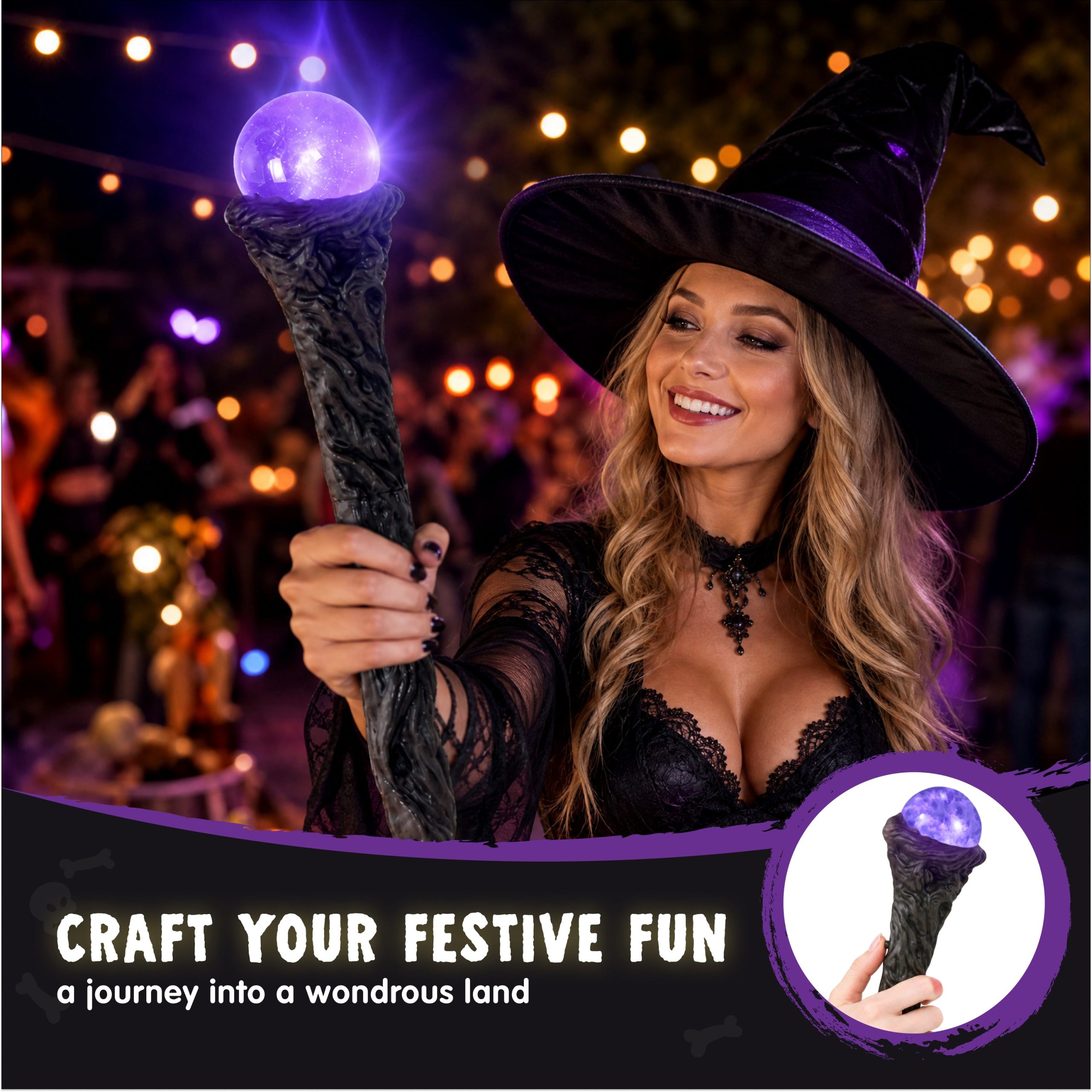 Halloween LED Witch Staff, Light Up Magic Vintage Walking Cane - Image 4