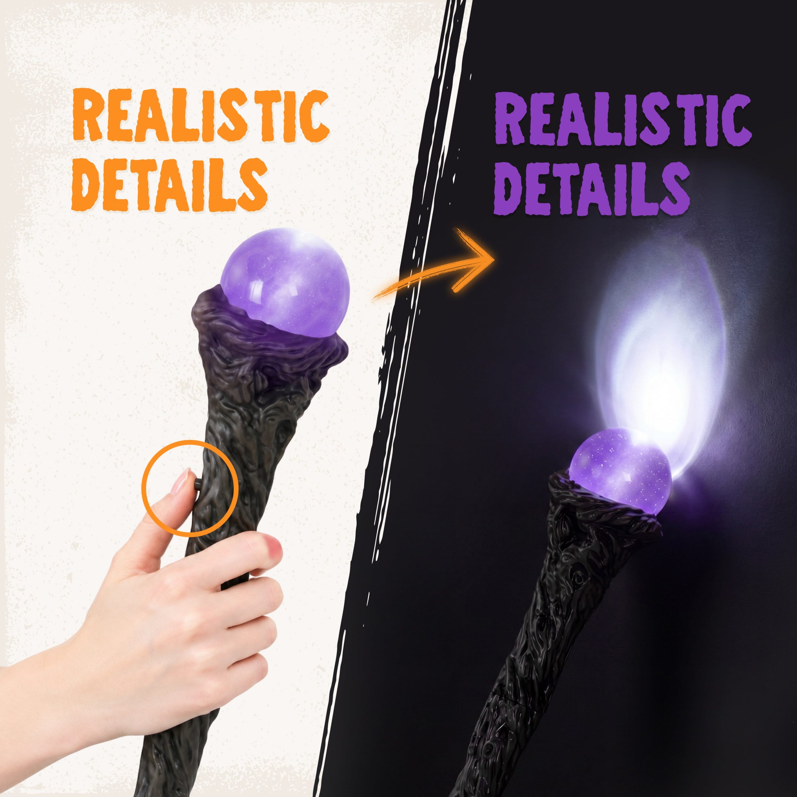 Halloween LED Witch Staff, Light Up Magic Vintage Walking Cane - Image 5