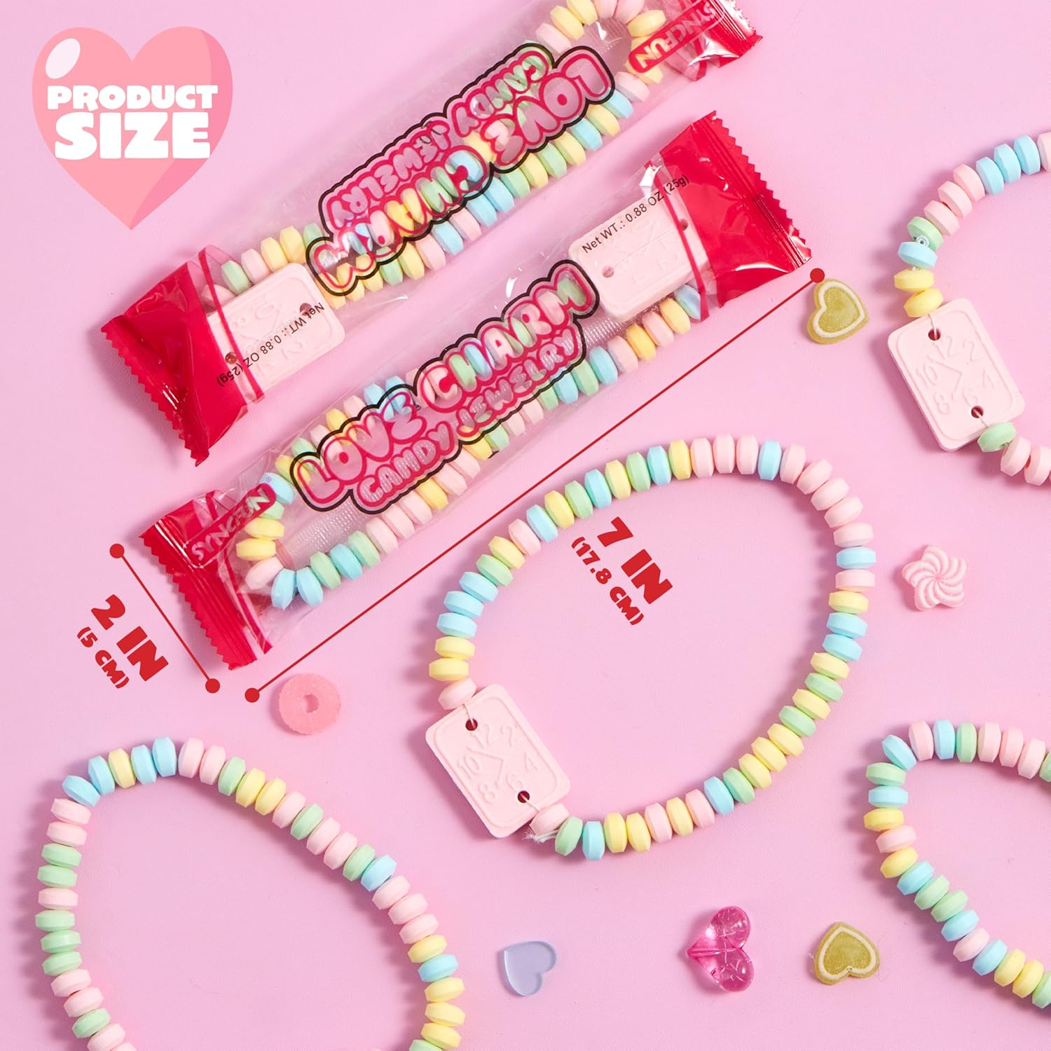 24PCS Valentines Day Bracelet Candy, Individually Wrapped Color Snacks Tiny for Kids - Image 4
