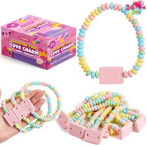 24PCS Valentines Day Bracelet Candy, Individually Wrapped Color Snacks Tiny for Kids