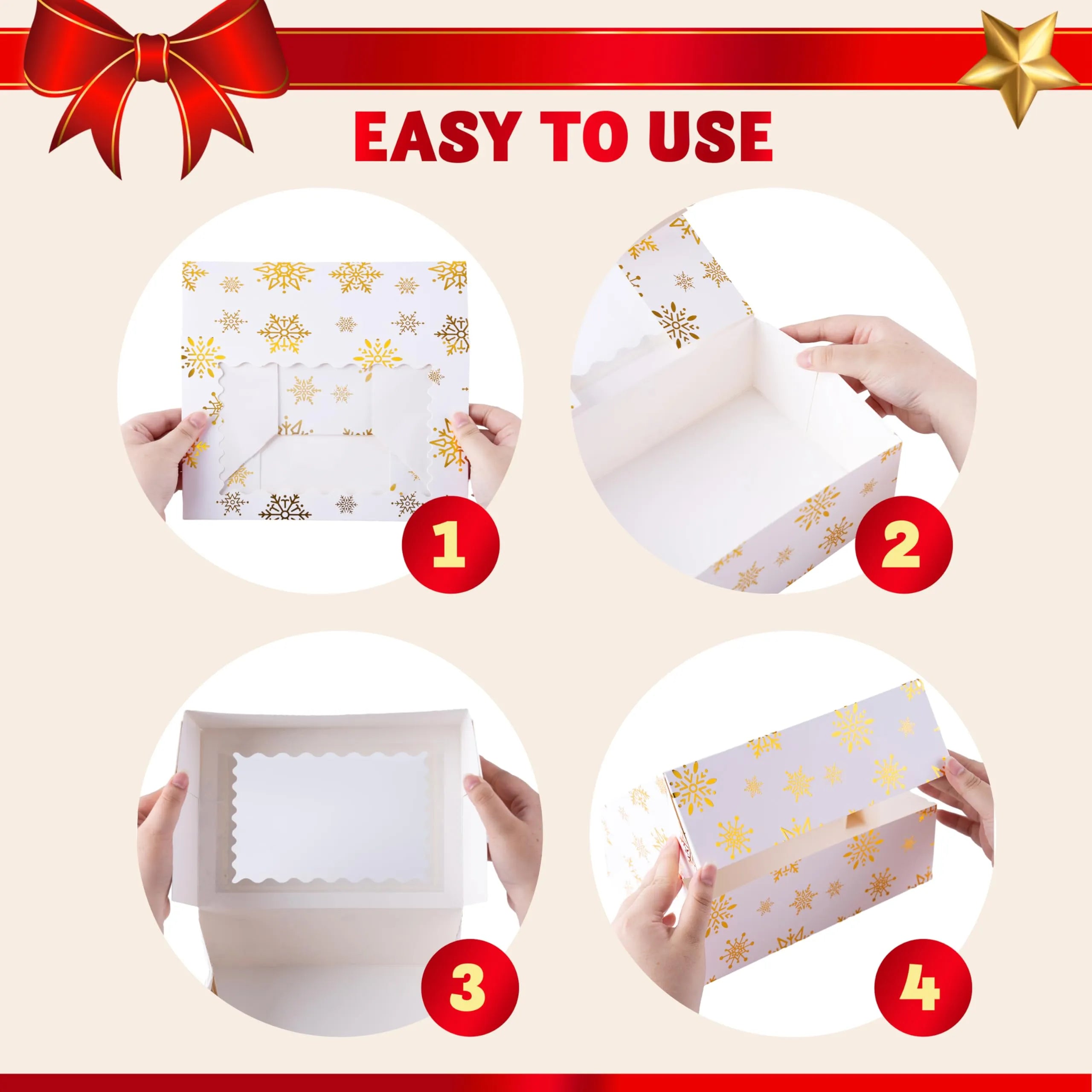 24 Pcs Christmas Cookie Boxes, Gold Foil Treat Boxes with Windows 9 x 6.2 x 3 - Image 2