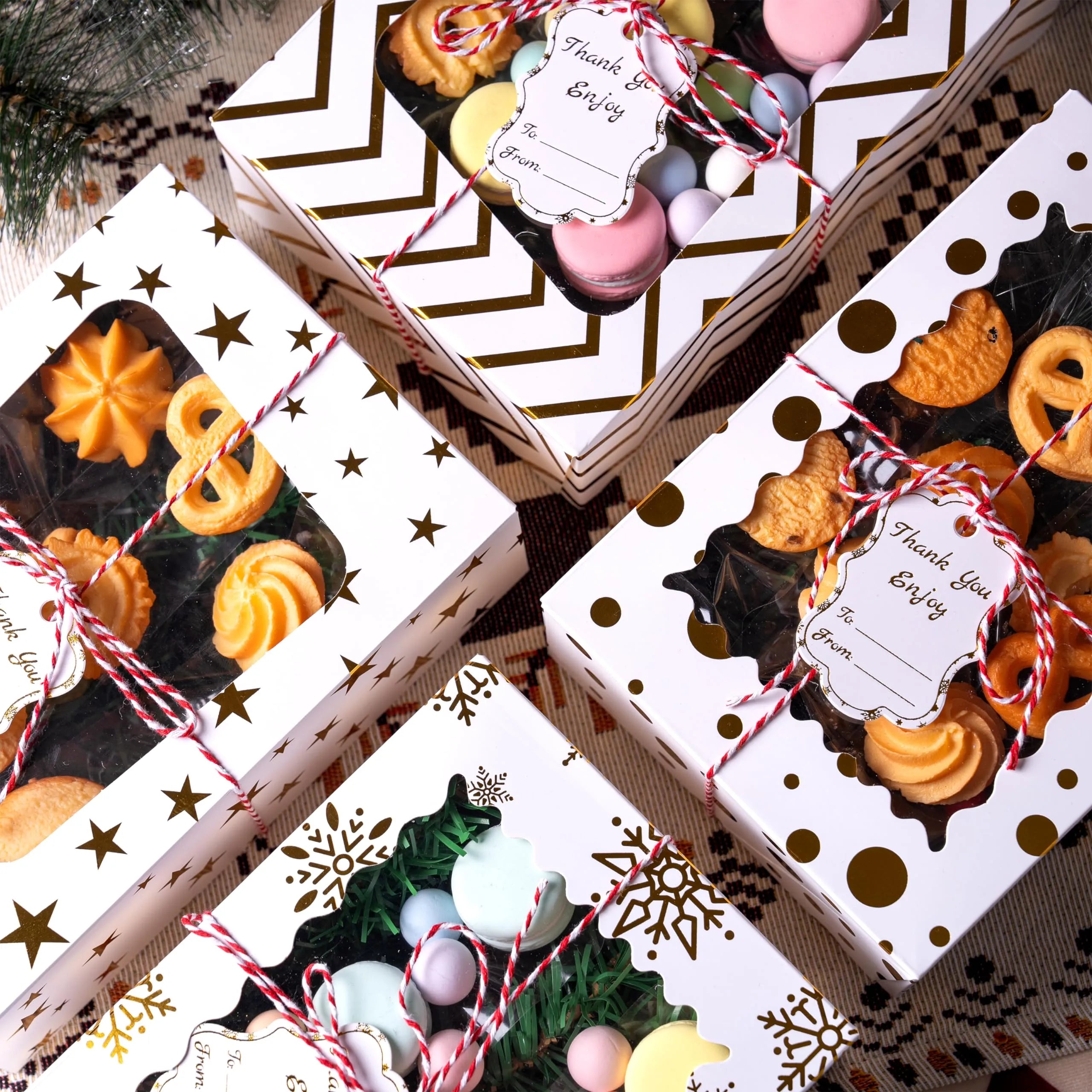 24 Pcs Christmas Cookie Boxes, Gold Foil Treat Boxes with Windows 9 x 6.2 x 3 - Image 6