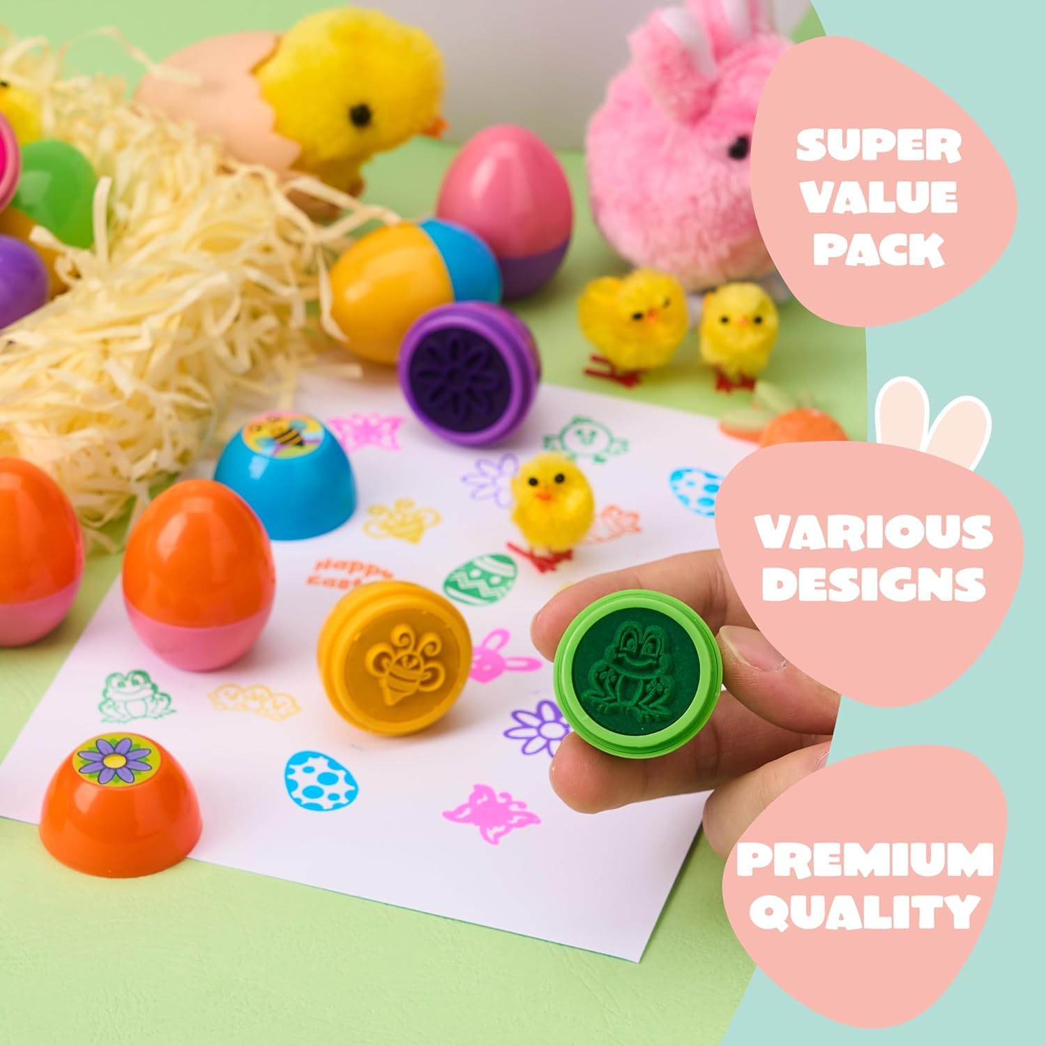 24 Pcs Easter Egg Stampers Toys for Egg Hunt, Party Favors & Classroom Prizes - Image 7