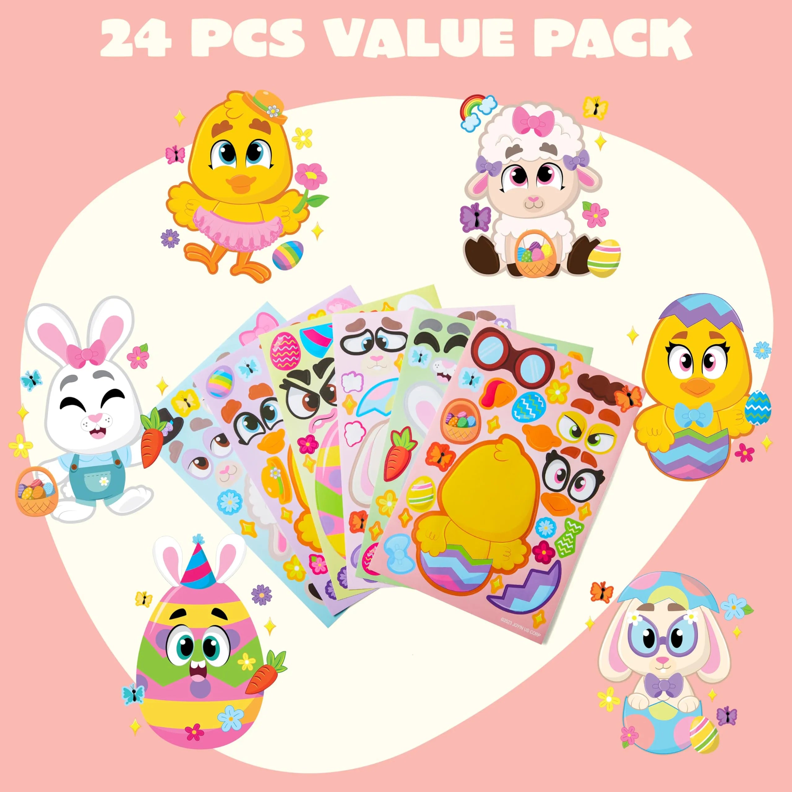 24Pcs Easter Match Make a Face Stickers with Chick Bunny Sheep Egg Pattern - Image 4