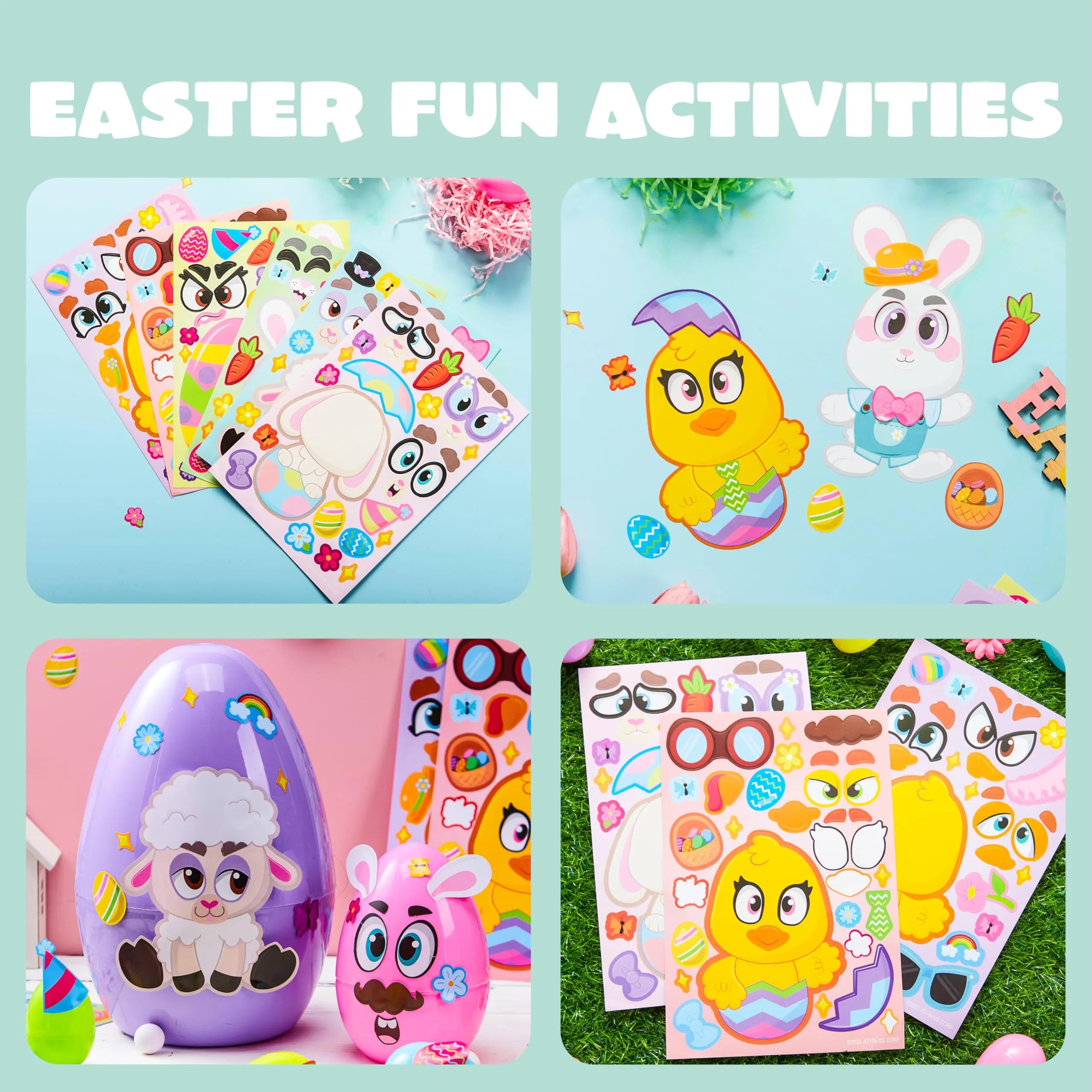 24Pcs Easter Match Make a Face Stickers with Chick Bunny Sheep Egg Pattern - Image 3