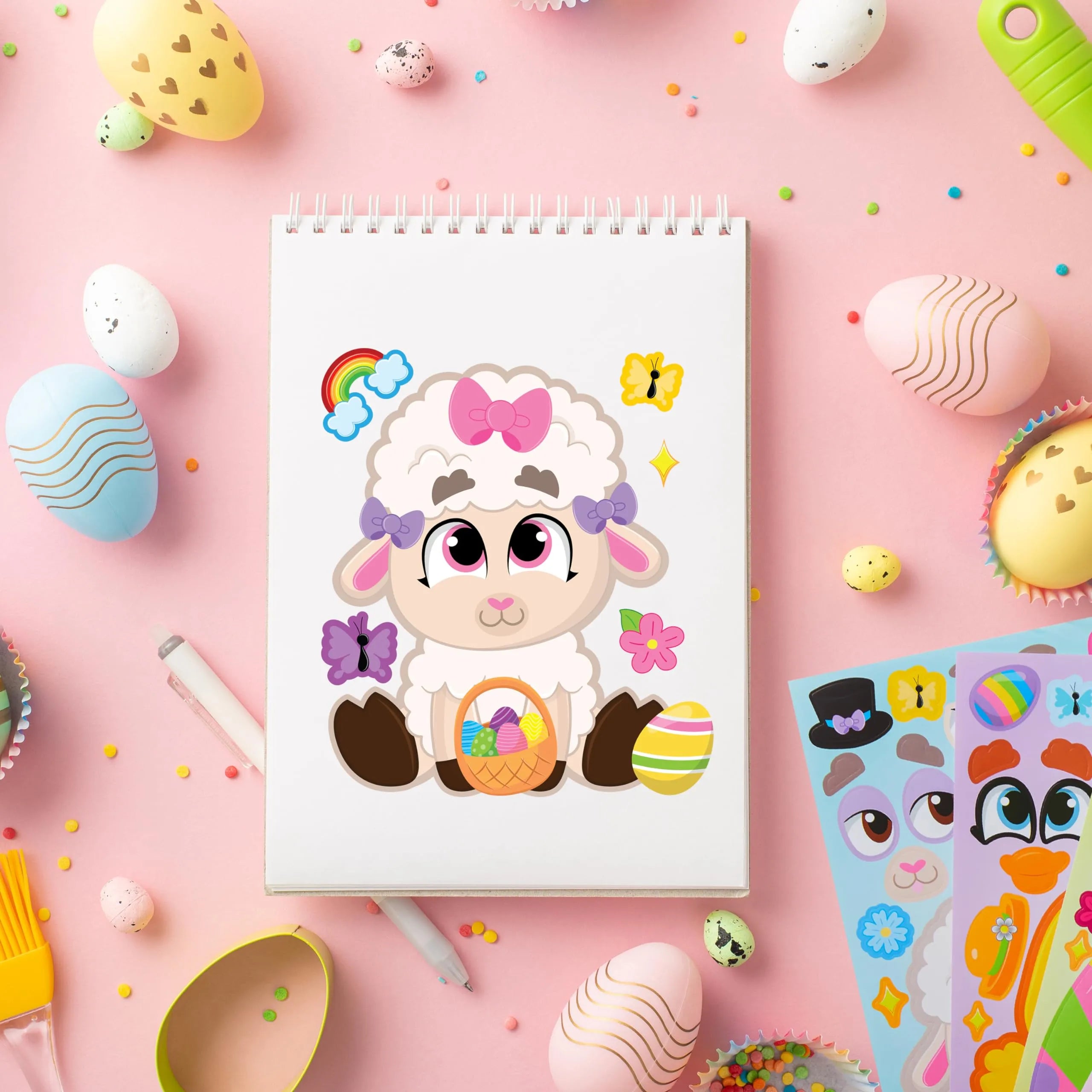 24Pcs Easter Match Make a Face Stickers with Chick Bunny Sheep Egg Pattern - Image 8