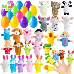 24 Pcs Prefilled Easter Eggs with Finger Puppets for Kids Party & Hunt