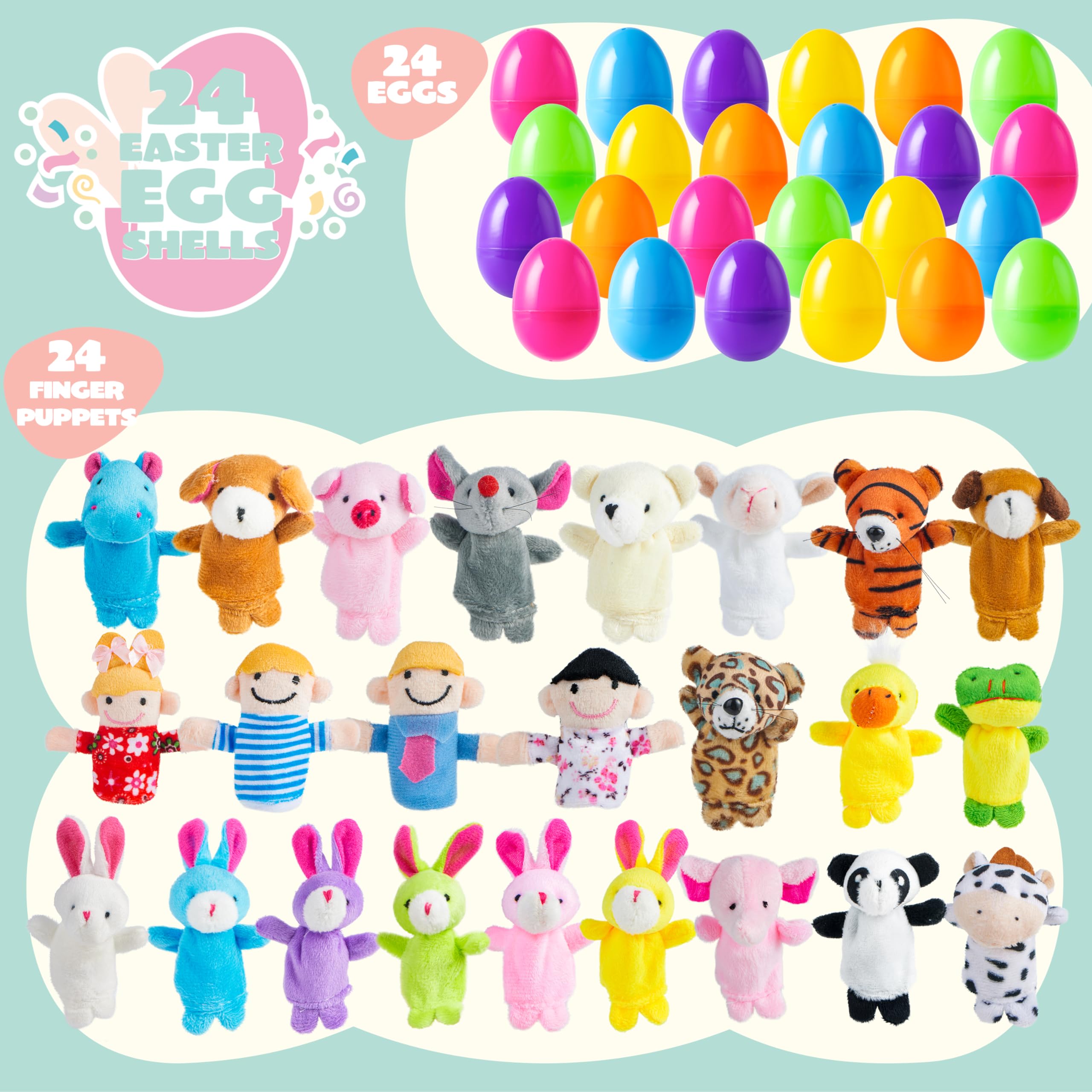 24 Pcs Prefilled Easter Eggs with Finger Puppets for Kids Party & Hunt - Image 2