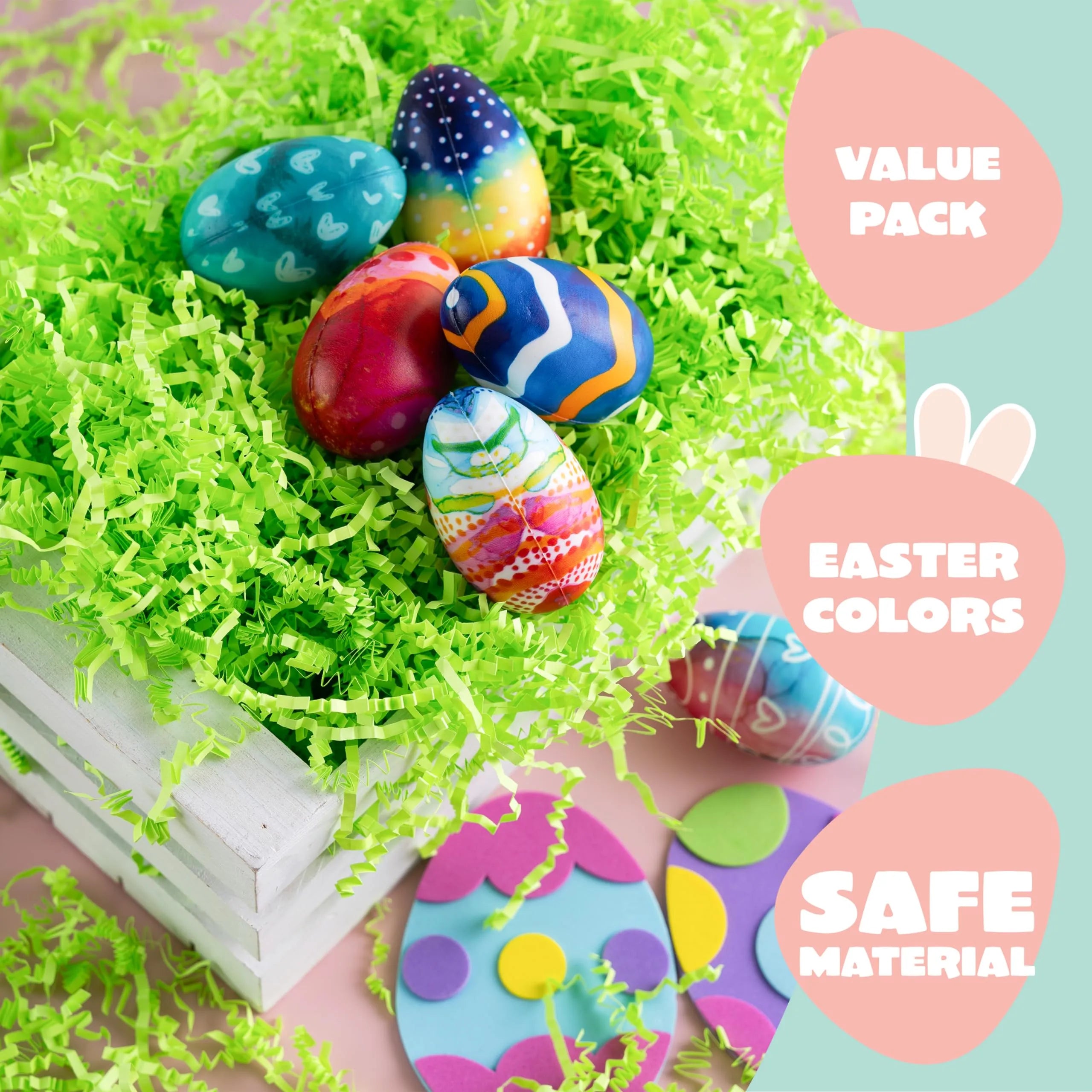 24oz (680g) Easter Pure Light Green Recyclable Paper Grass for Easter Egg Hunt - Image 2