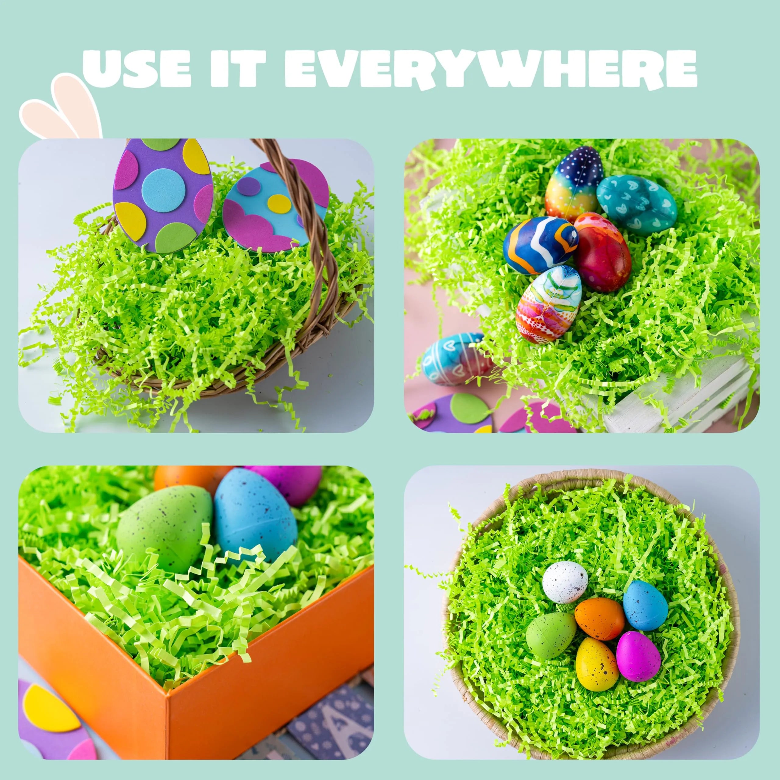 24oz (680g) Easter Pure Light Green Recyclable Paper Grass for Easter Egg Hunt - Image 3