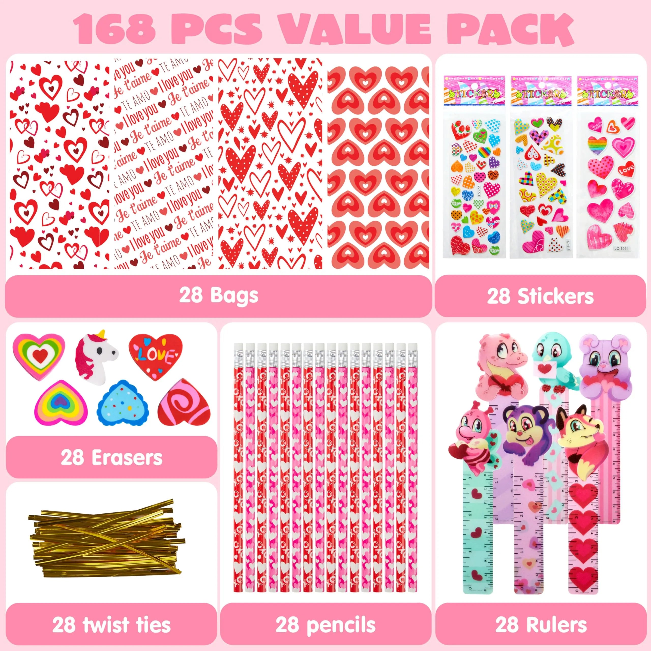 28 Pack Valentines Day Stationery Set Assorted for Kids Exchange Gift - Image 2
