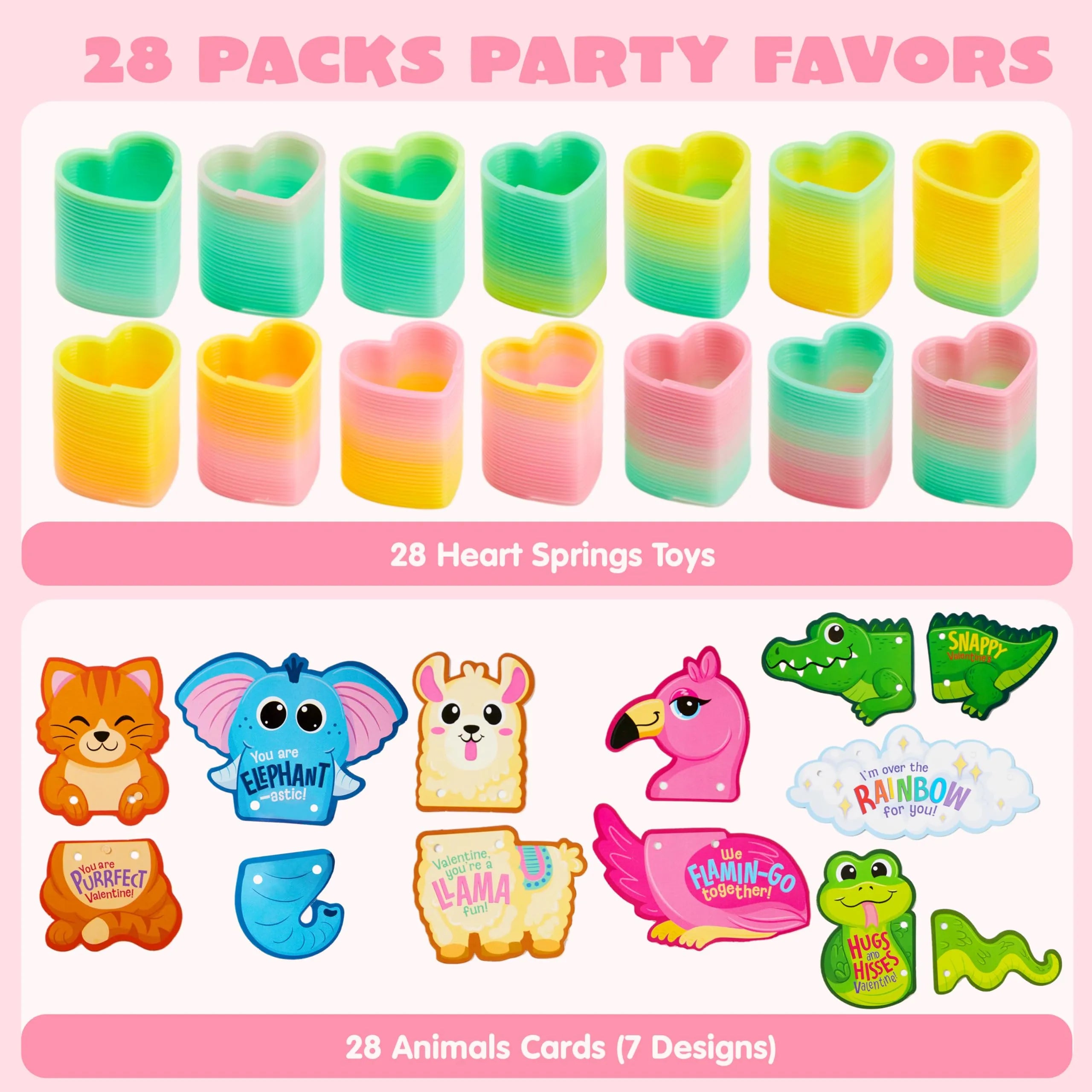 28 Packs Valentine’s Day Critter Kind Gift Cards with Colored Springs for Kids Classroom Exchange - Image 2