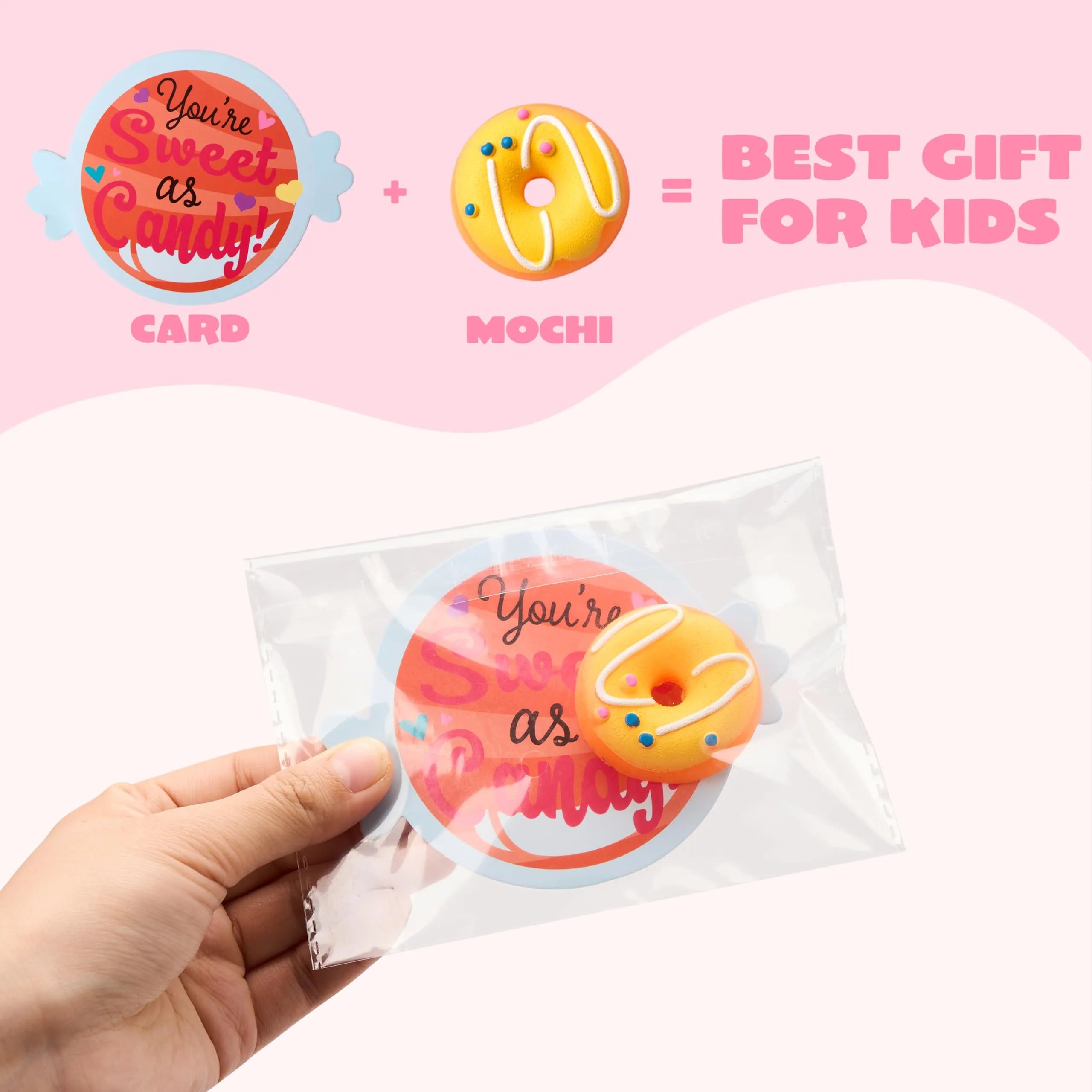 28 Packs Valentine’s Day Gift Cards with Candy Mochi Squishy Toys for Kids Classroom Gift Exchange - Image 4