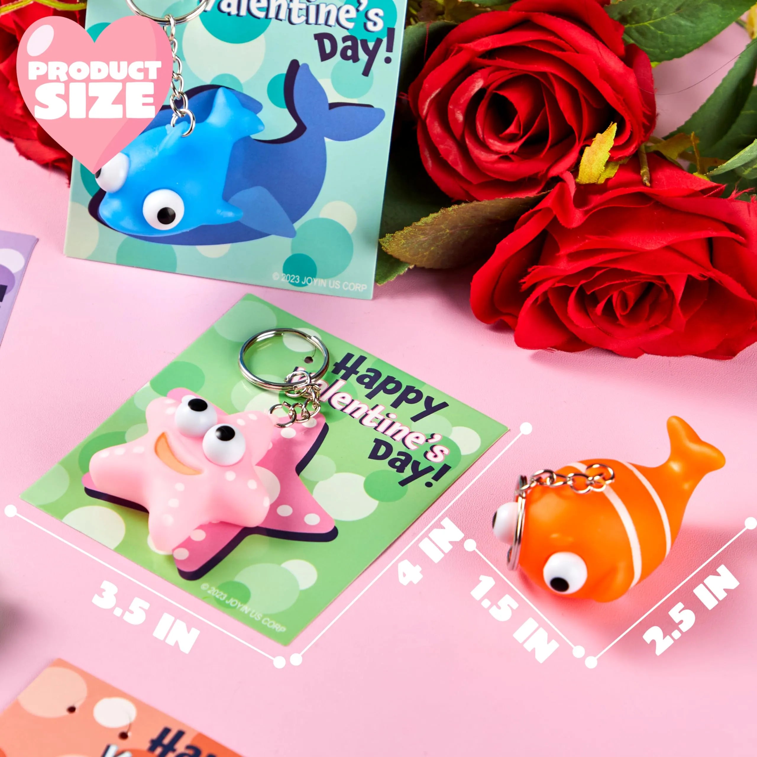 28 Packs Valentine’s Day Gift Cards with Sea Animal Unzip Popping Eyes Keychains - Image 9
