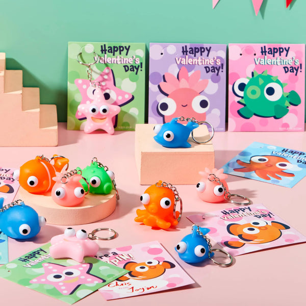 28Pcs Animal Keychains featuring Bulging Eyes with Kids Valentines Cards - Image 9