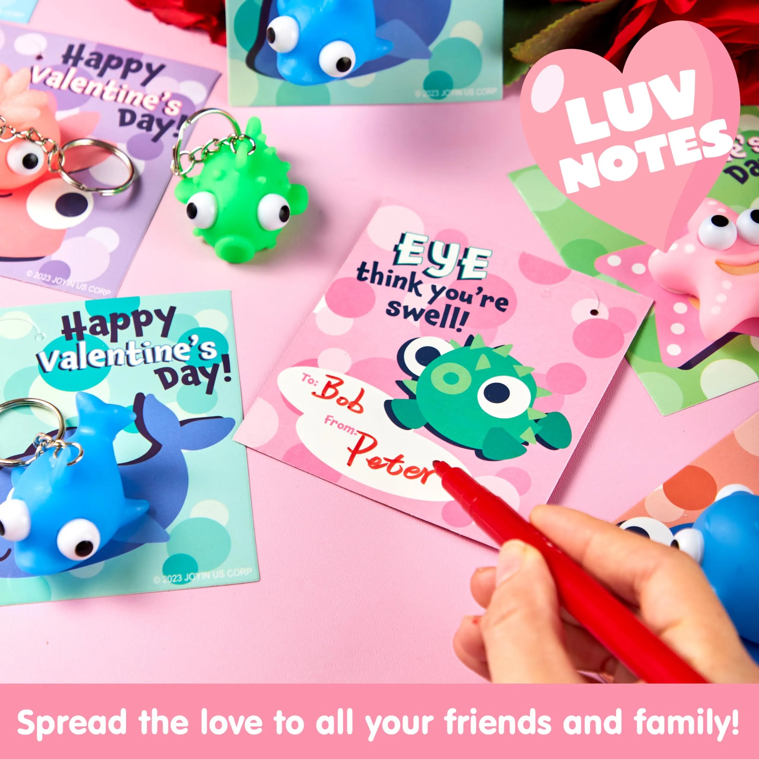 28 Packs Valentine’s Day Gift Cards with Sea Animal Unzip Popping Eyes Keychains - Image 7