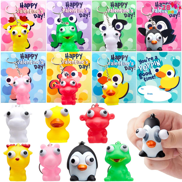 28Pcs Animal Keychains featuring Bulging Eyes with Kids Valentines Cards - Image 10
