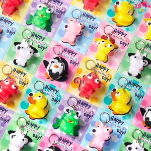 28 Packs Valentine’s Day Gift Card with Unzip Popping Eyes Animal Keychains for Classroom Exchange Prizes