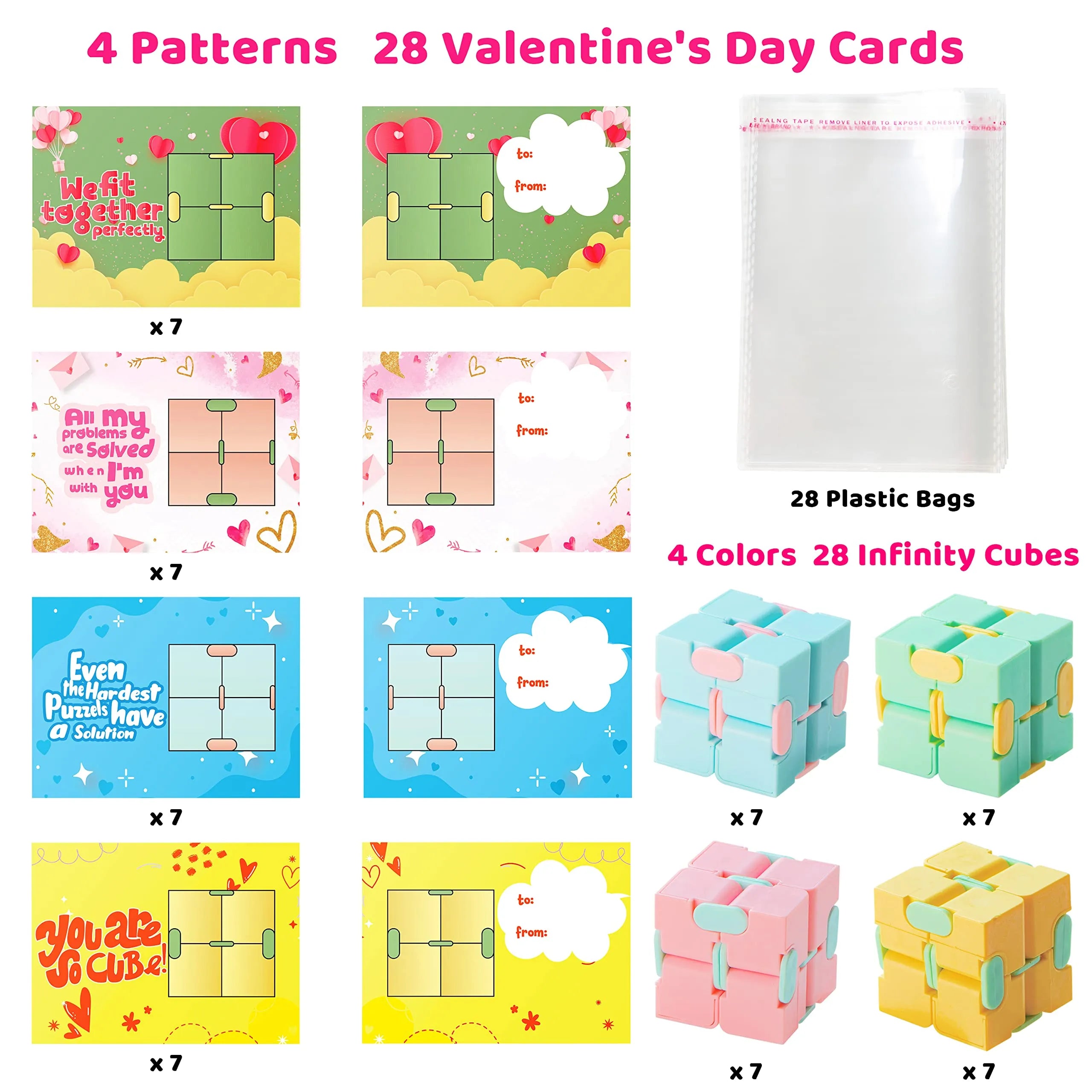 28Pcs Infinity Cube with Kids Valentines Cards for Classroom Exchange - Image 3