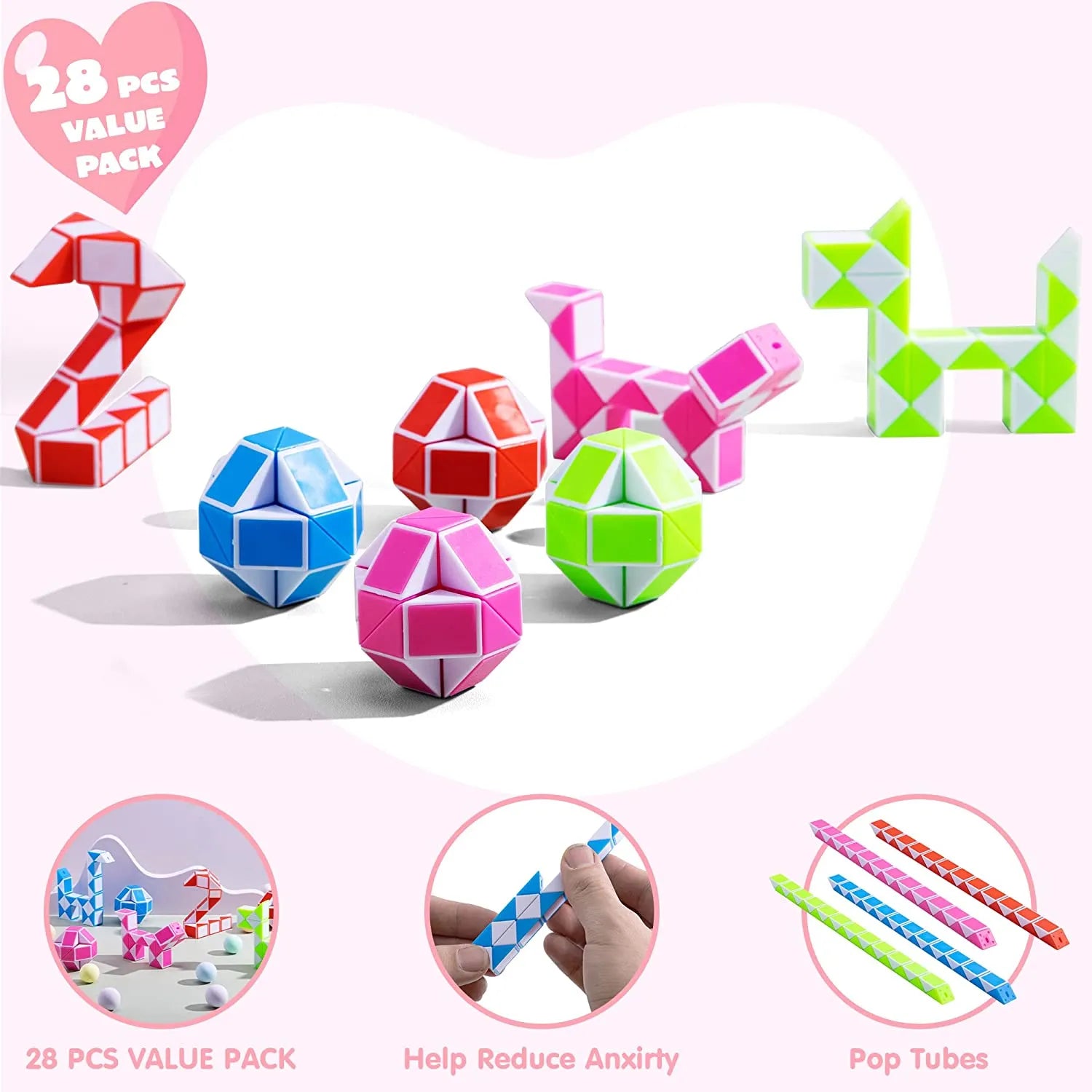 28Pcs Kids Valentines Cards with Snake Cube Twist Puzzles Toys-Classroom Exchange Gifts - Image 4