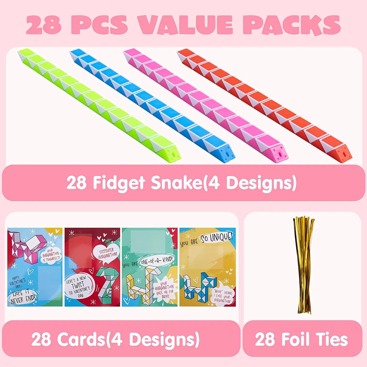 28Pcs Kids Valentines Cards with Snake Cube Twist Puzzles Toys-Classroom Exchange Gifts - Image 3