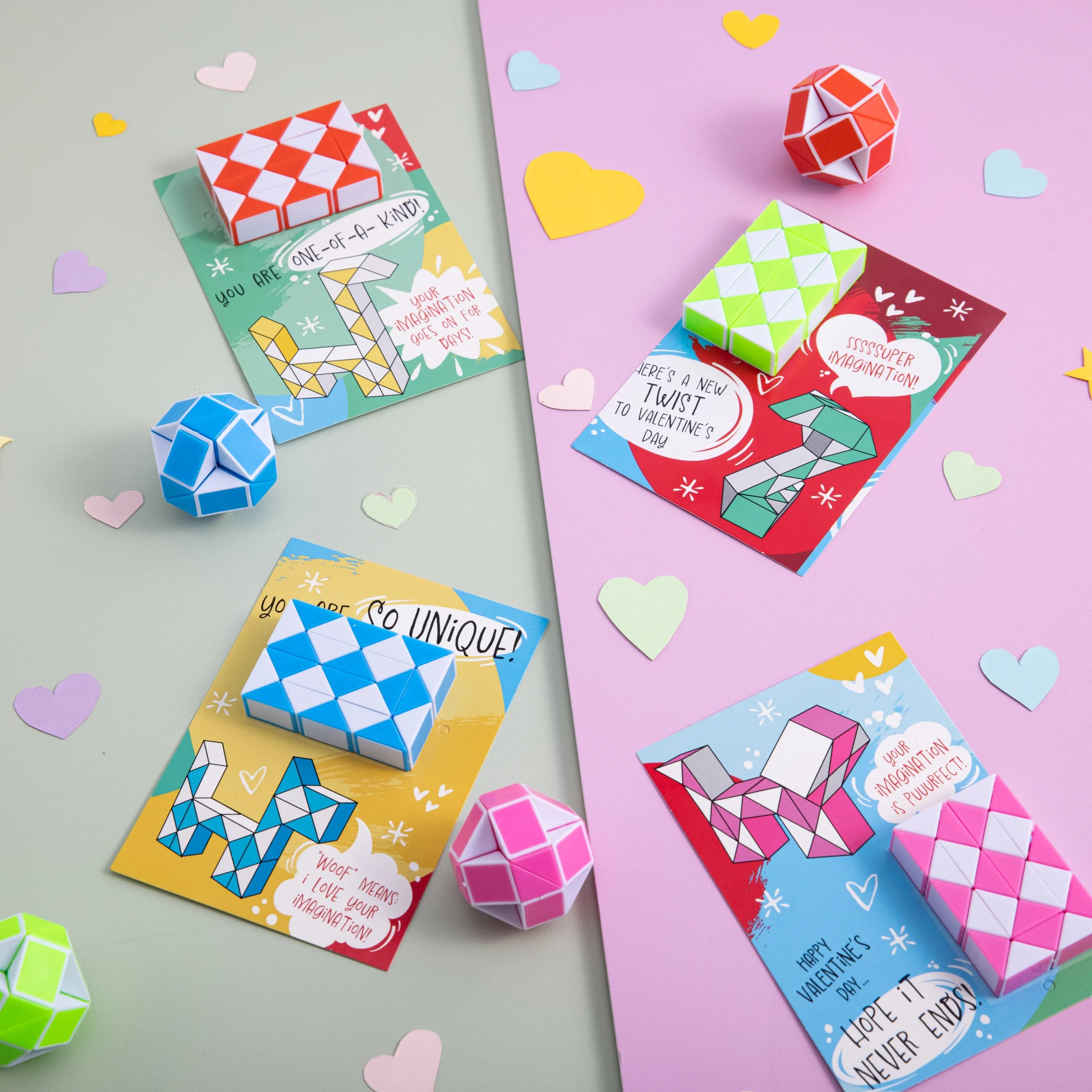 28Pcs Kids Valentines Cards with Snake Cube Twist Puzzles Toys-Classroom Exchange Gifts - Image 2
