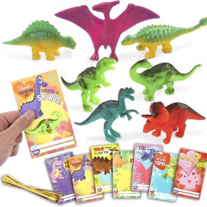 28Pcs Kids Valentines Day Card with Dinosaur Figure Toys-Classroom Exchange Gifts