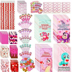 28Pcs Valentines Day Stationery Set with Treat Bags for Kids-Classroom Exchange Gifts