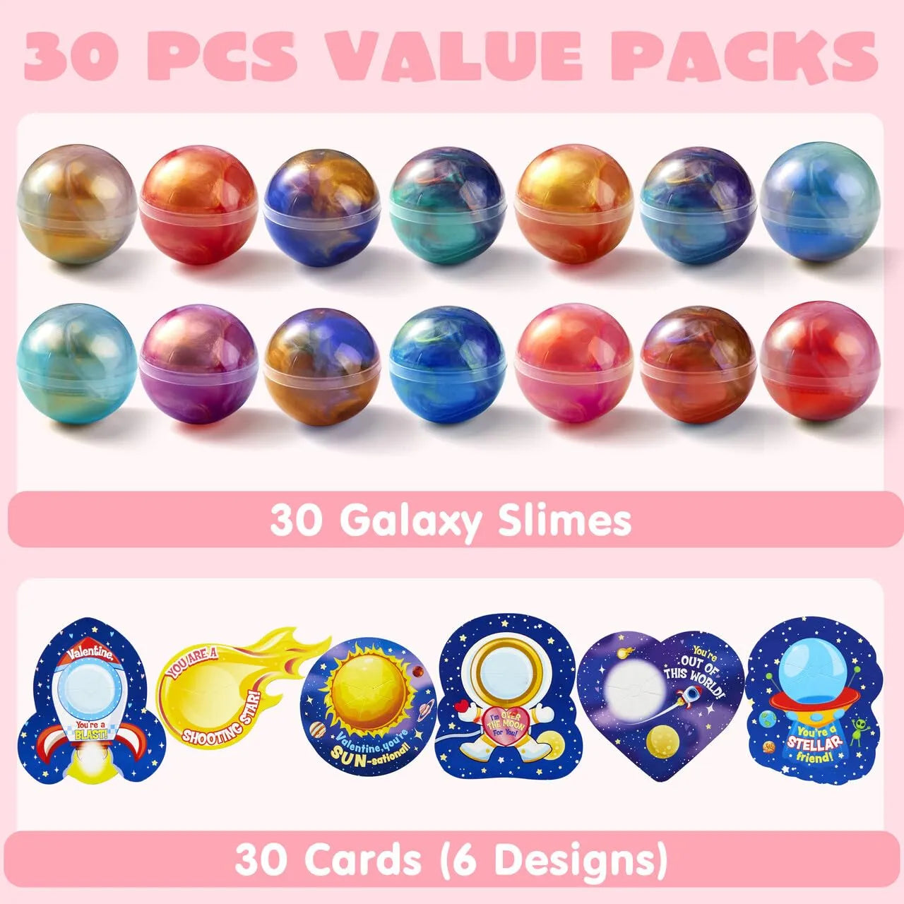 30Pcs Cosmic Realm Valentine Slime with Kids Valentines Cards - Image 2