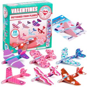 28Pcs Foam Airplanes with Valentines Day Cards for Kids-Classroom Exchange Gifts