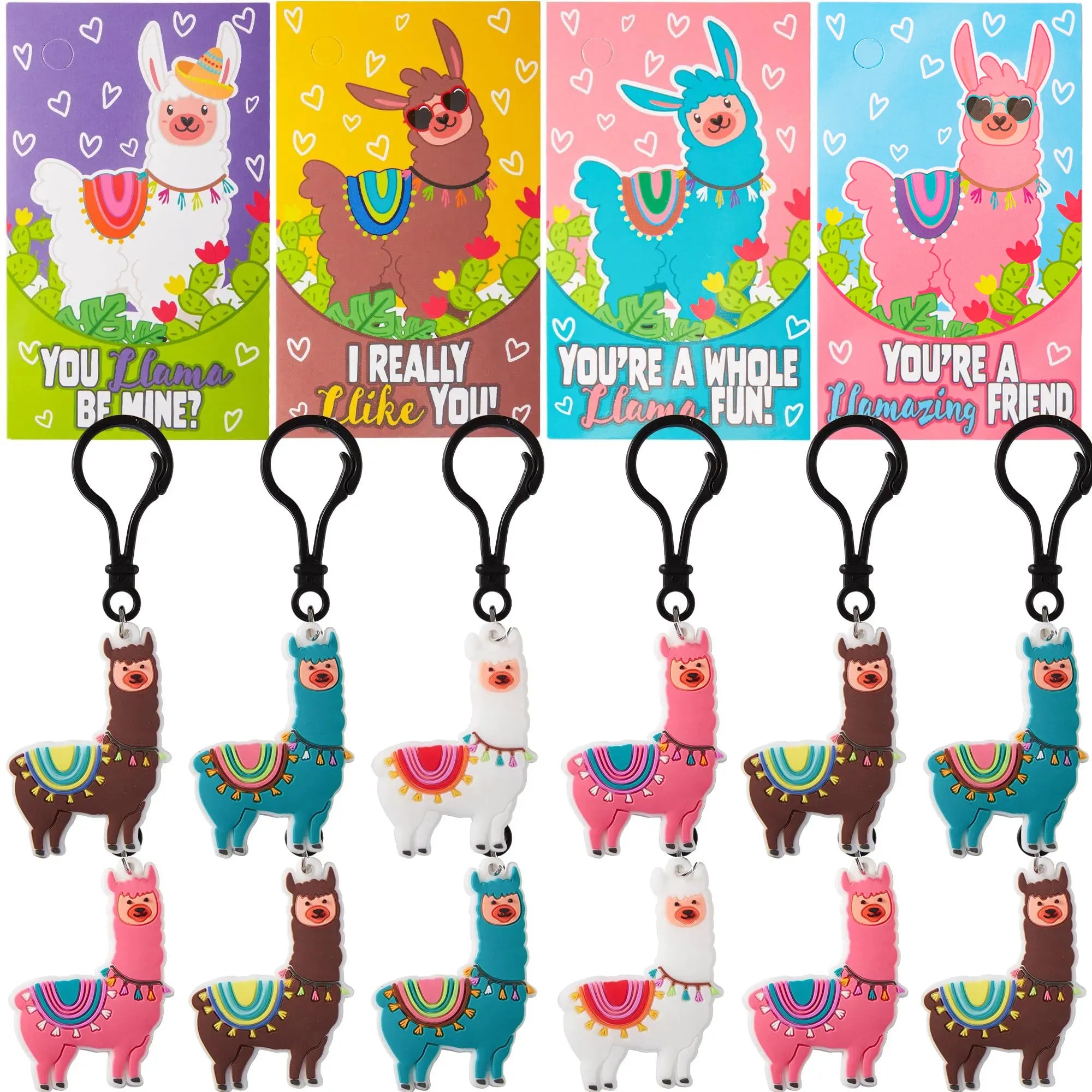 28Pcs Kids Valentines Cards With Llama Keychain-Classroom Exchange Gifts