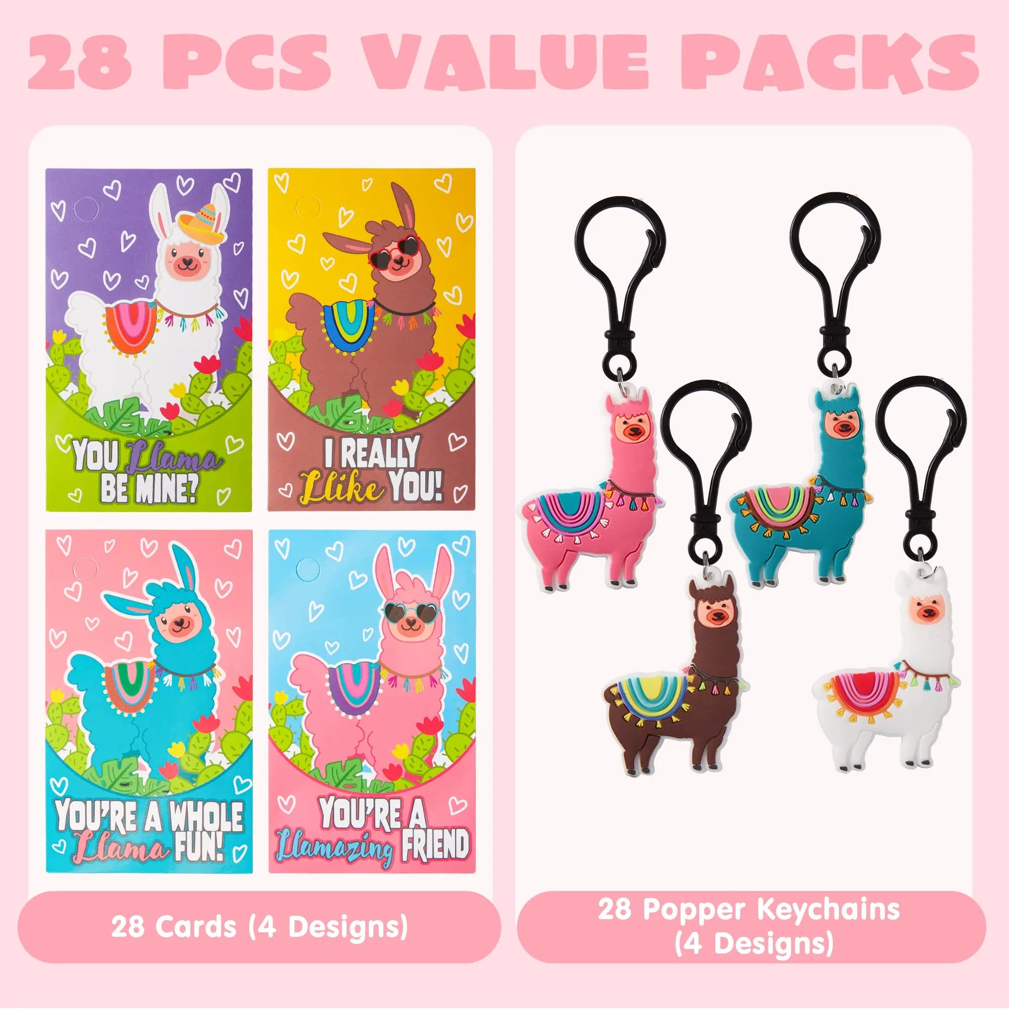 28Pcs Kids Valentines Cards With Llama Keychain-Classroom Exchange Gifts - Image 2