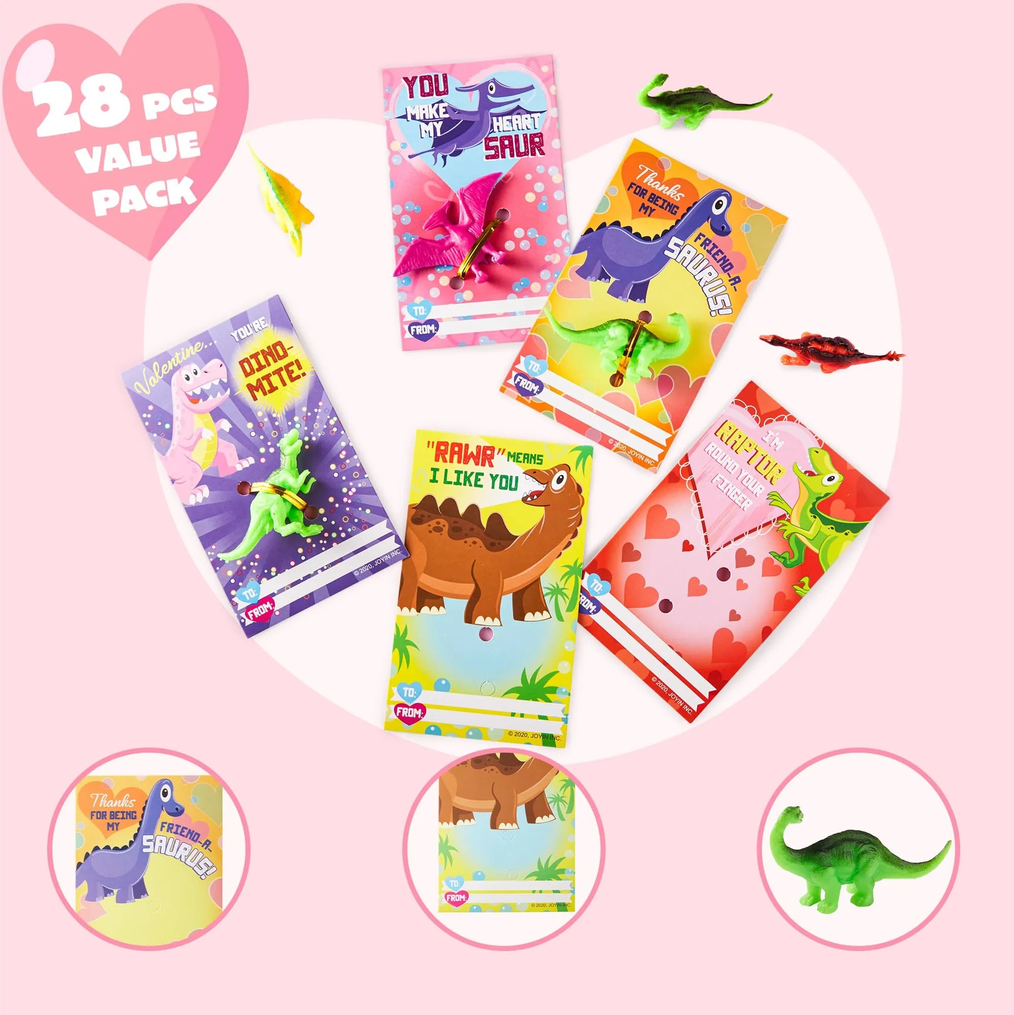 28Pcs Kids Valentines Day Card with Dinosaur Figure Toys-Classroom Exchange Gifts - Image 6