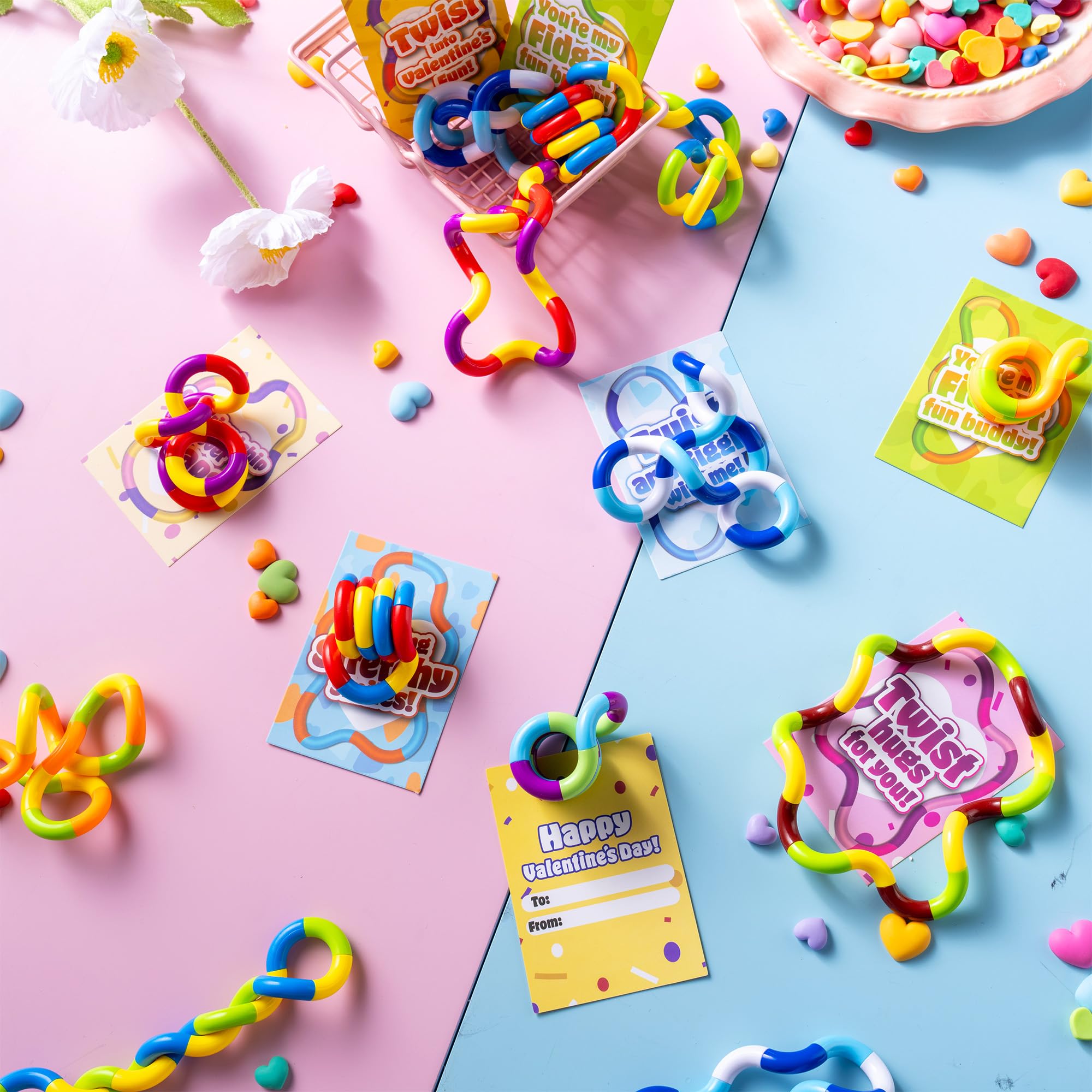 28 Pcs Valentine’s Day Twist & Spin Fidget Chains with Cards - Image 2