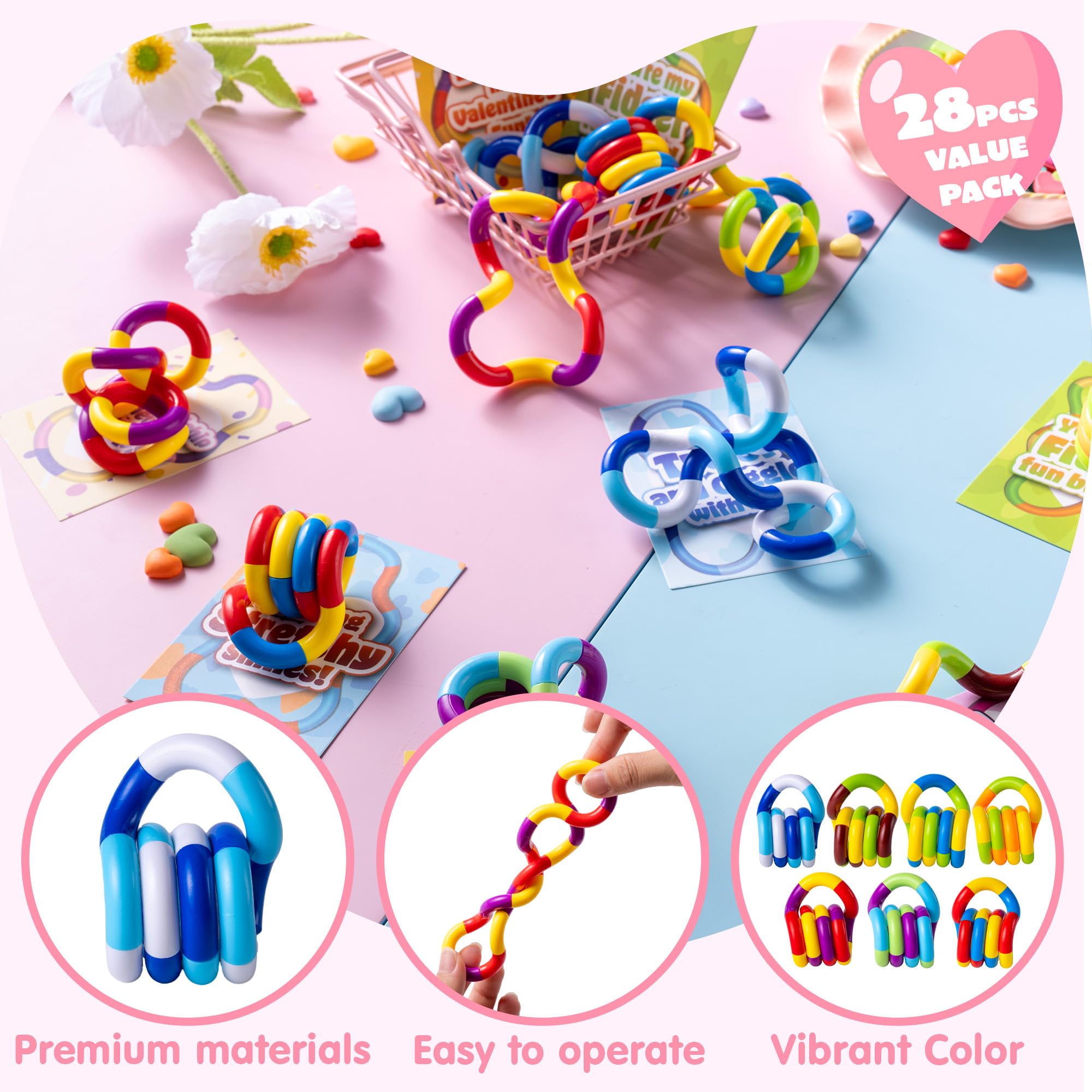 28 Pcs Valentine’s Day Twist & Spin Fidget Chains with Cards - Image 8
