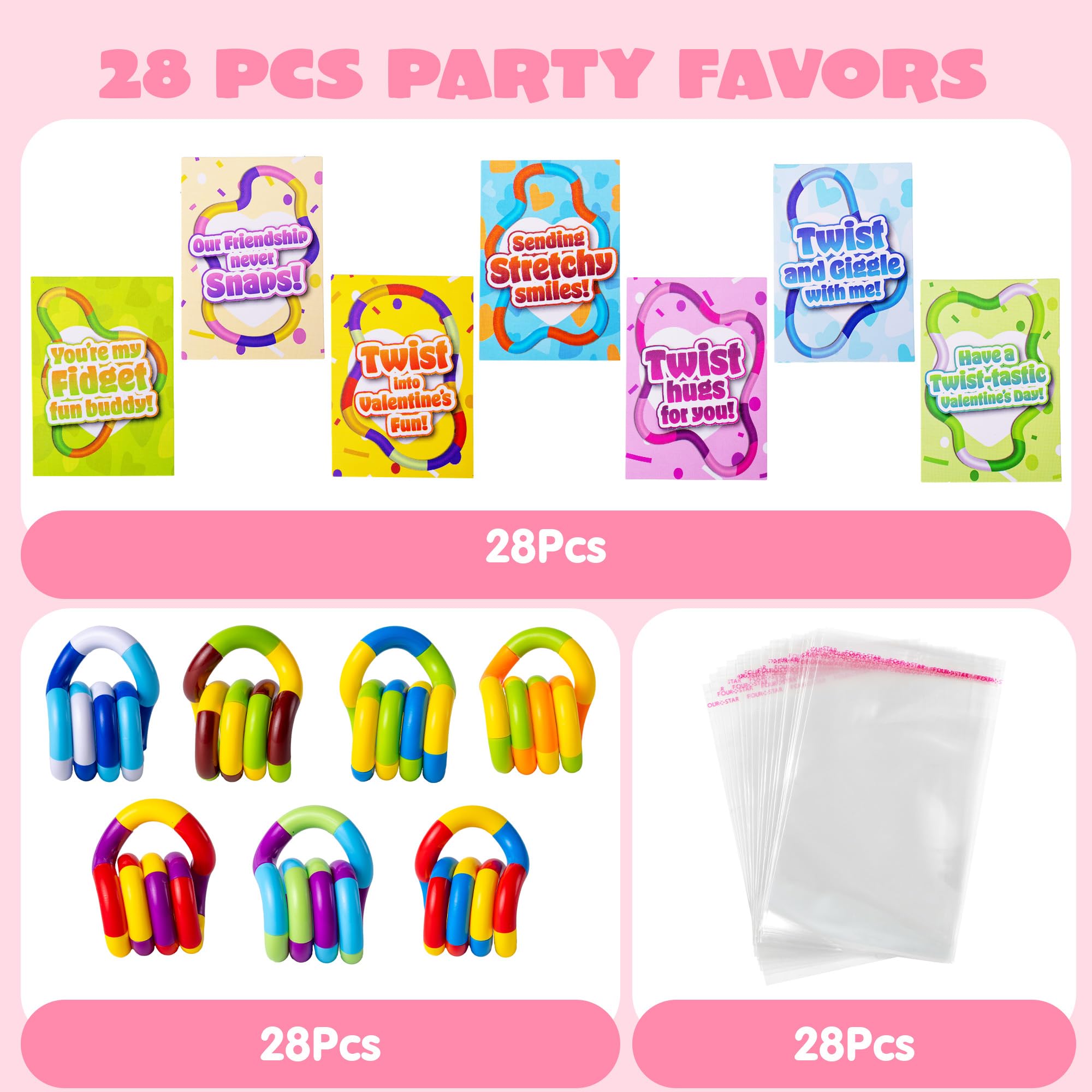 28 Pcs Valentine’s Day Twist & Spin Fidget Chains with Cards - Image 9